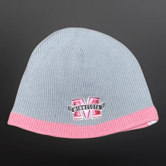 Unisex Minnesota Pink Gray Knit Beanie One Size - Picture 2 of 5